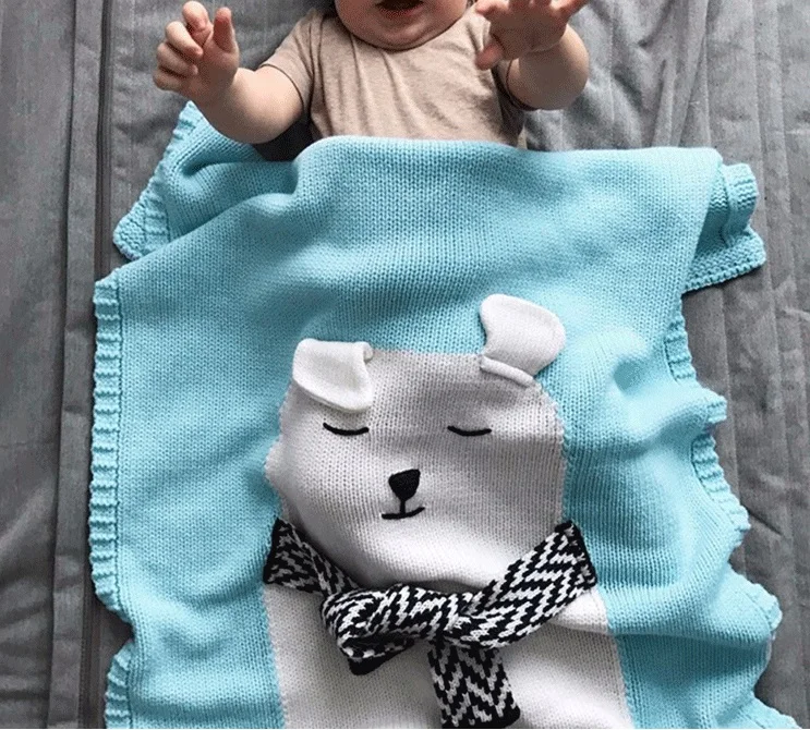 Baby Blanket White bear Animals Pattern Blanket Soft Warm Wool Swaddle Kids Bath Towel Play Mat Infant stroller blankets