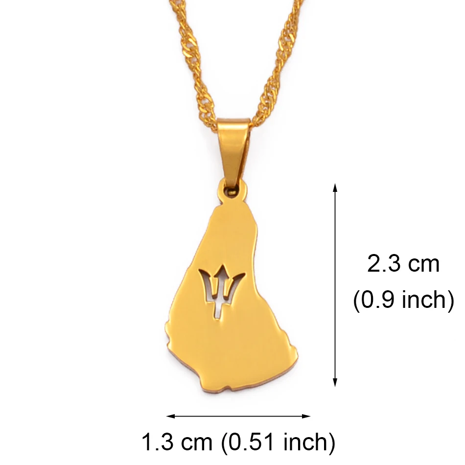 Anniyo 2.3CM Silver Color/Gold Color Map of the Barbados Island Pendant Necklaces Barbados Flag symbol and Maps Jewelry #122621