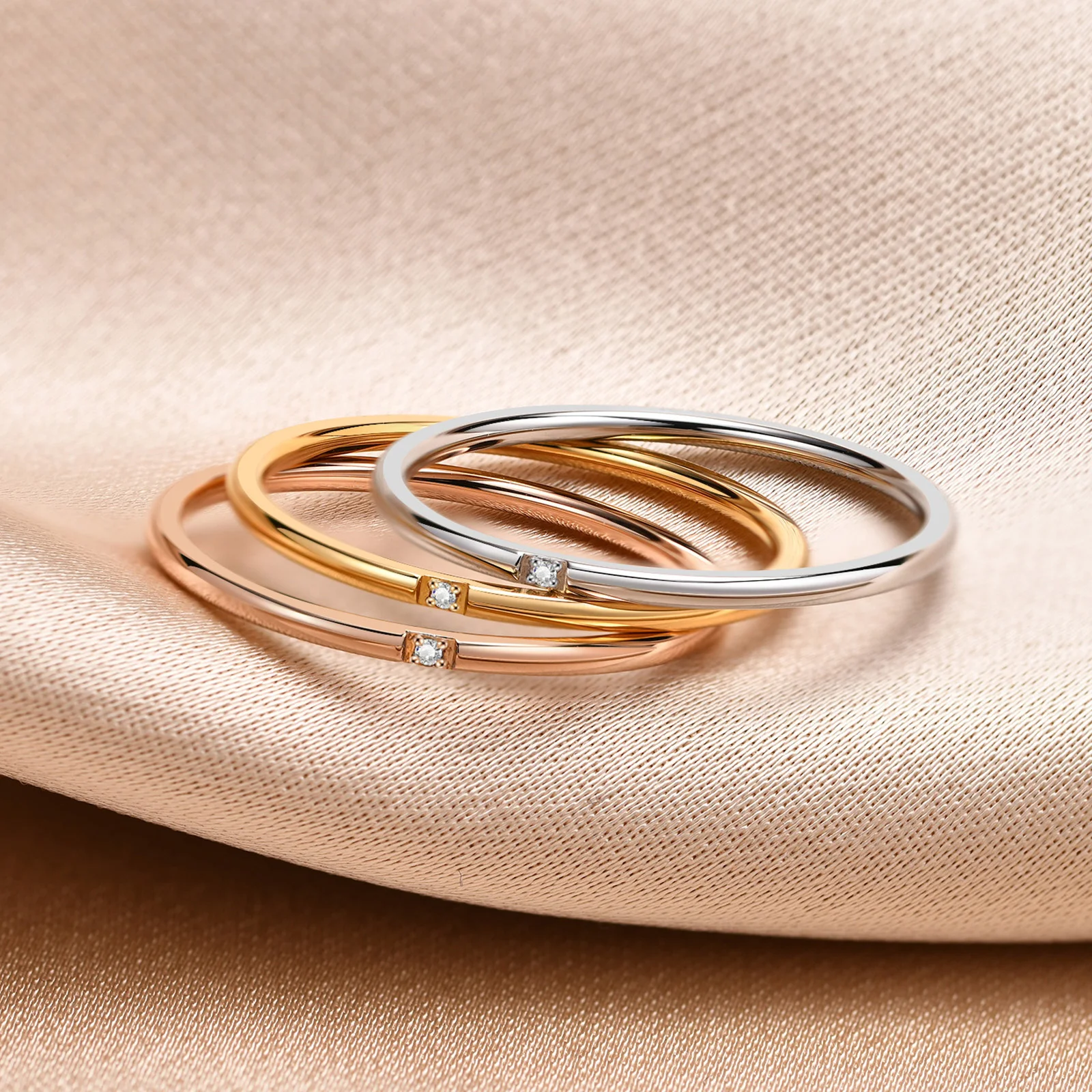 Minimalist 1mm Stacking Ring Set for Women, Delicate Female Metal Finger Gift Jewelry, Stainless Steel Chic Solitaire Ring
