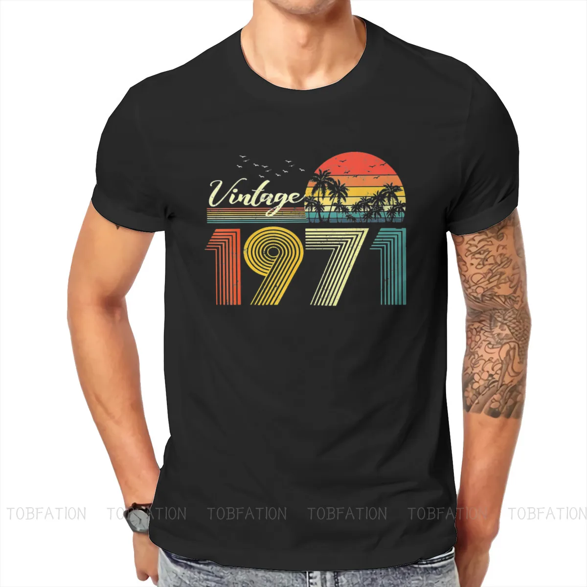 Vintage TShirt For Men 1971 50th Anniversary Camisetas Style T Shirt Comfortable Printed Fluffy