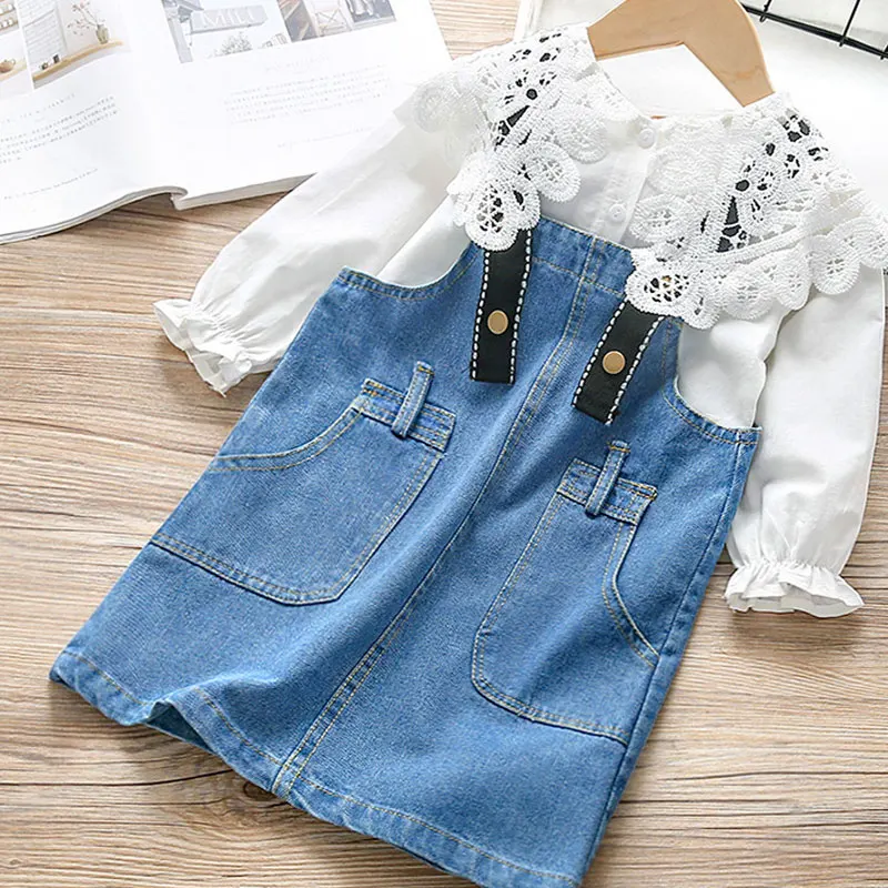 Spring Autumn Girls White Shirt Korean Fashion All-Match Children\'s Long-Sleeved T-Shirt Cotton Lace Top Clothes