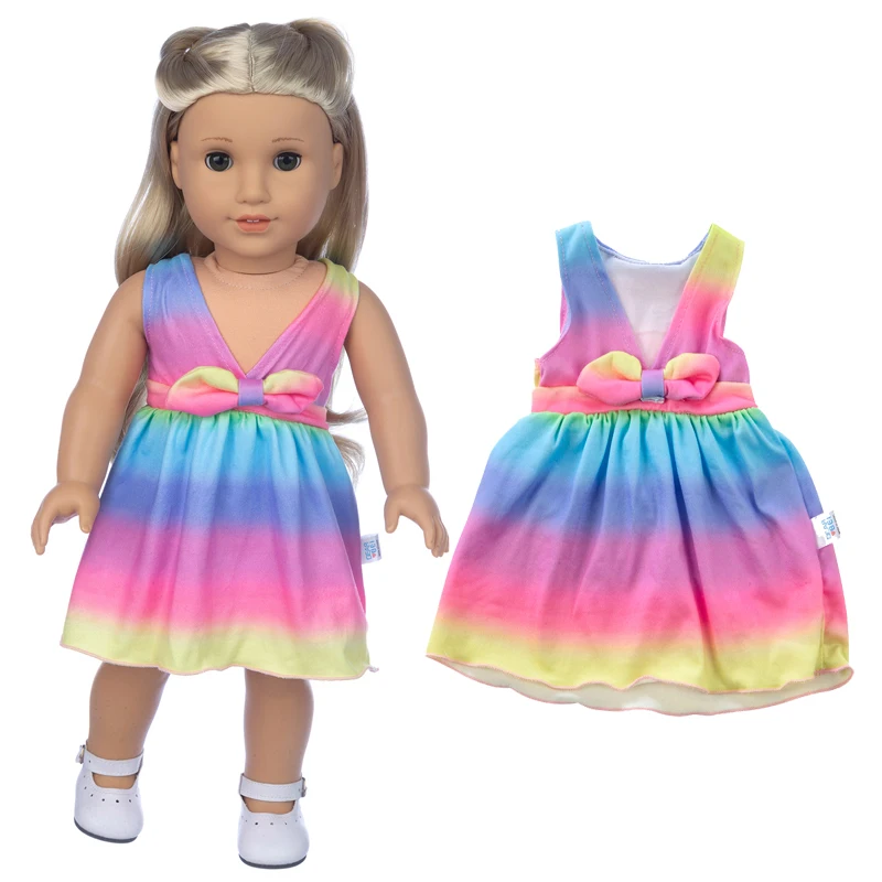 18 Inch American Og Girls Doll Dress Rainbow Stripe Skirt 43cm Baby Doll Clothes Children Girl's New Year Gifts