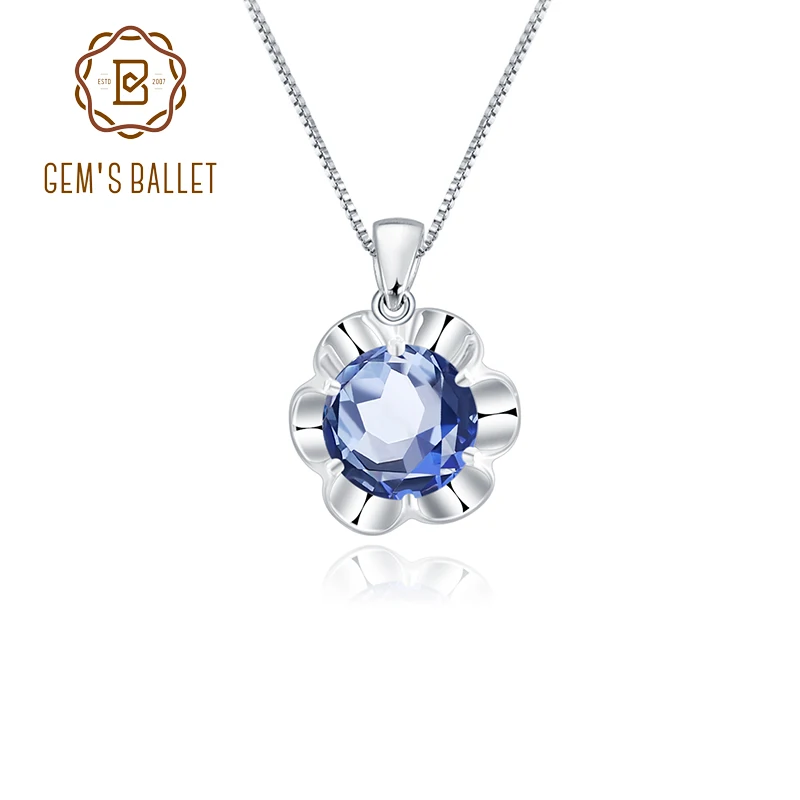 Gem's Ballet 2.73Ct Natural Iolite Blue Mystic Quartz Pendant Necklace for Women 925 Sterling Silver Flower Gemstone Jewelry