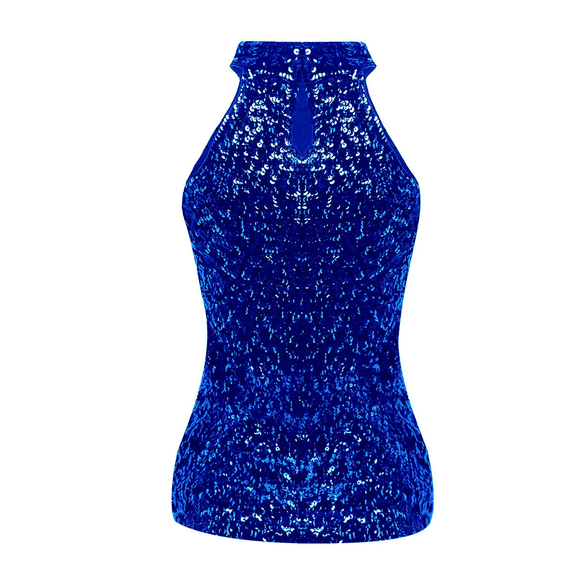 Women Ladies Sleeveless Vest Tank Tops Fashion Shimmer Flashy Sequins Embellished Halter Neck Halloween Clubwear Rave Costumes