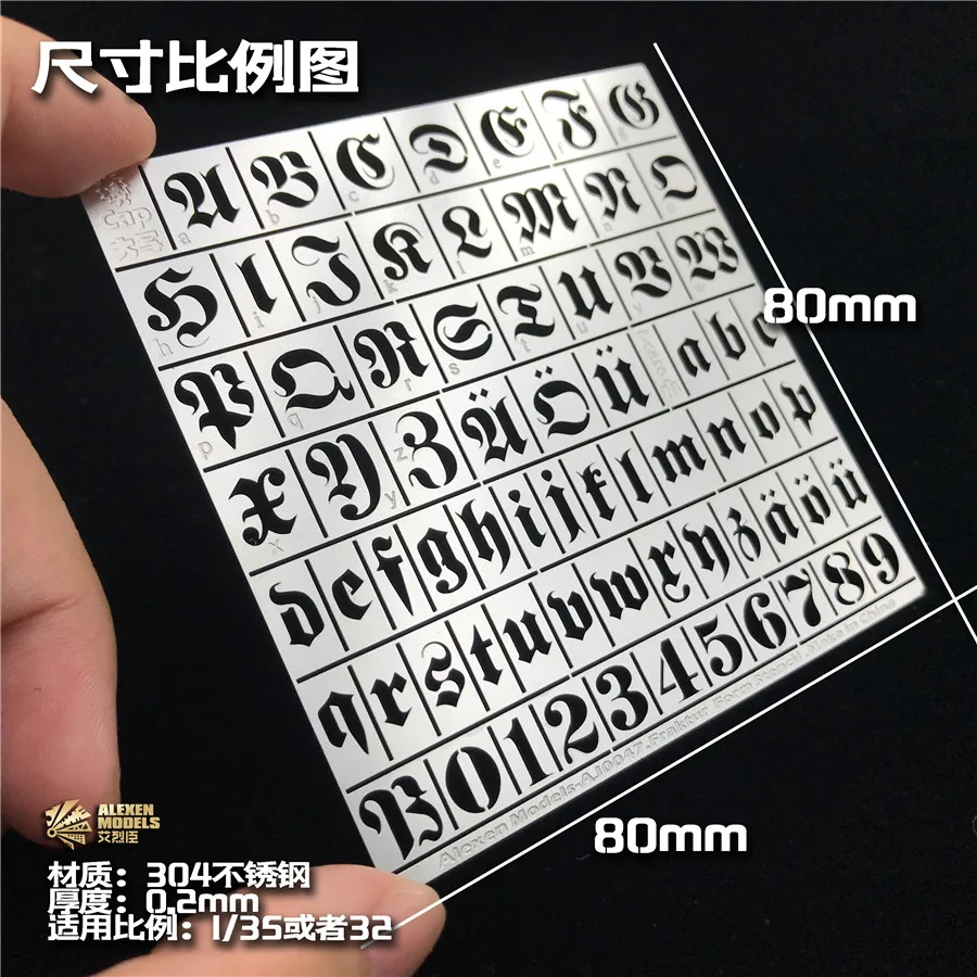 1/35 Scale Fraktur Letter Number Leakage Spray Stencil Tools for Military Tank Model AJ0047