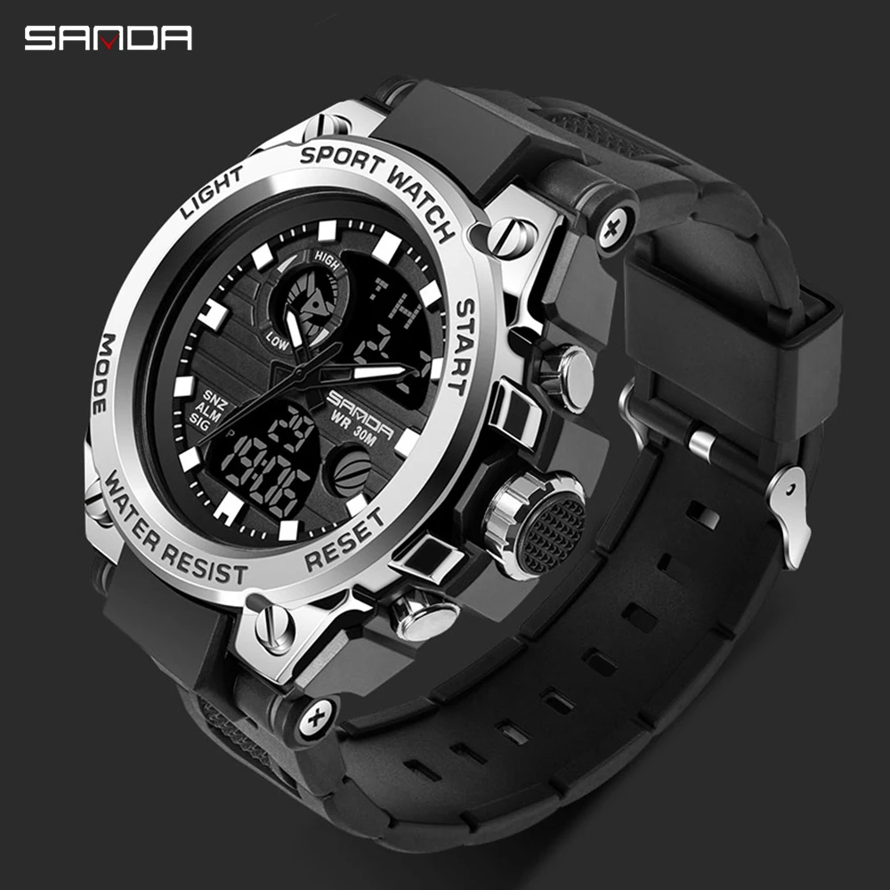 SANDA G Style Men Digital Watch Date Military Sports Watches Waterproof Electronic Wristwatch Mens Clock Orologio da uomo 739