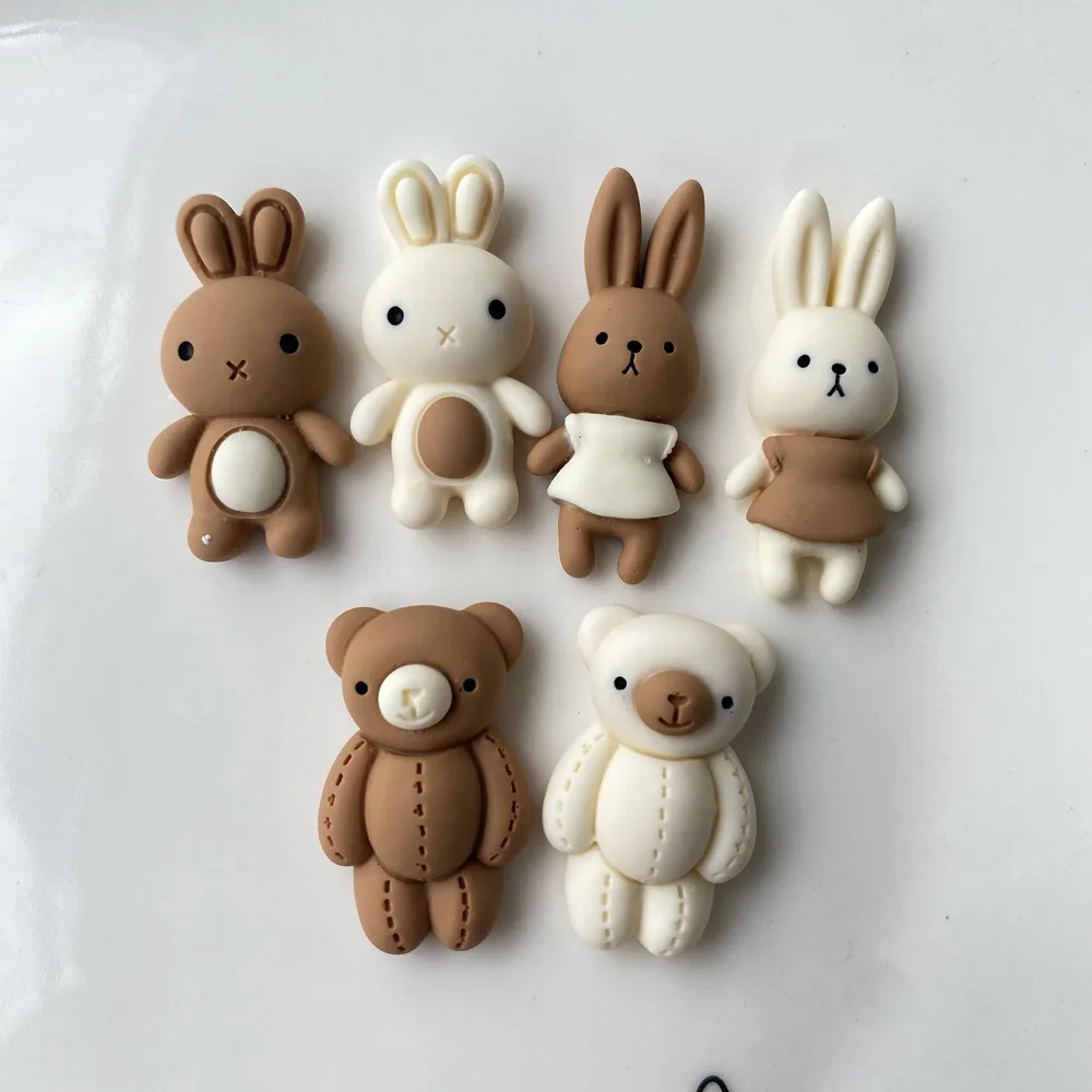 20Pcs Classic Rabbit Bear Flat Back Planar Resin Girl Bow Hairpin Earrings Crafts Materials Cartoon DIY Scrapbook Accessories