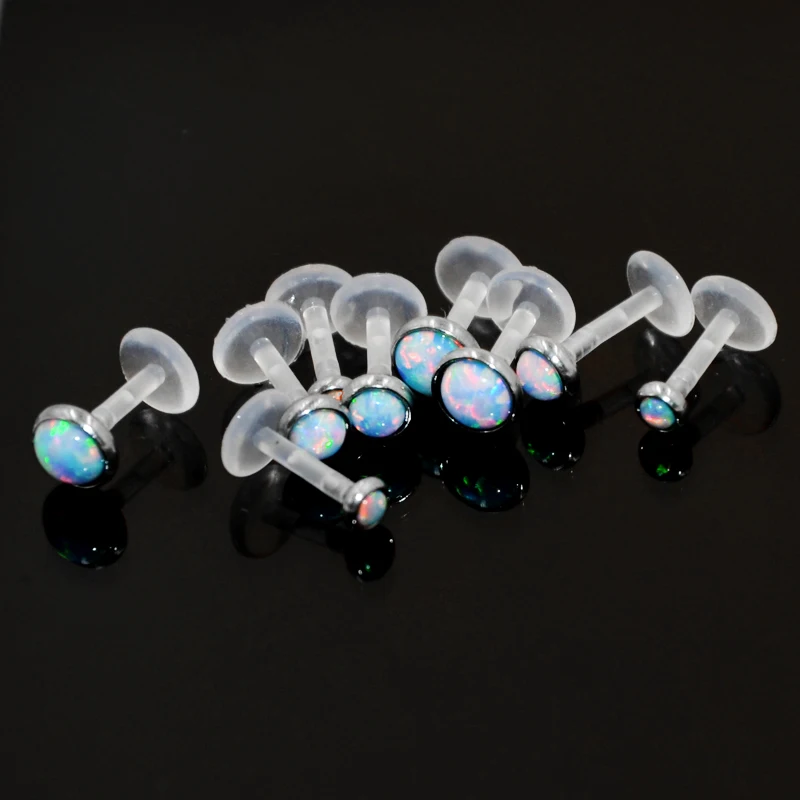 1Pcs Bioplast Flexible Labret Lip Bar Blue Opal Earring Ear Studs Ear Tragus Cartilage Lobe Piercing Body Jewelry