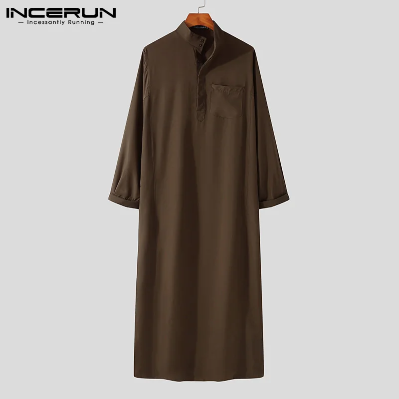 INCERUN Men Muslim Islamic Kaftan Arab Vintage Long Sleeve Men Thobe Robe Loose Dubai Saudi Arab Kaftan Men Clothing 2023 S-5XL