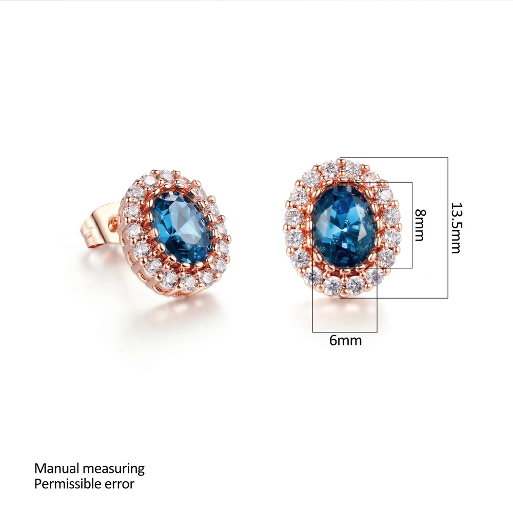 S110 Rose Gold Color Blue Austrian Crystal Jewelry Set With 3 Pcs For Women Party Work Gift