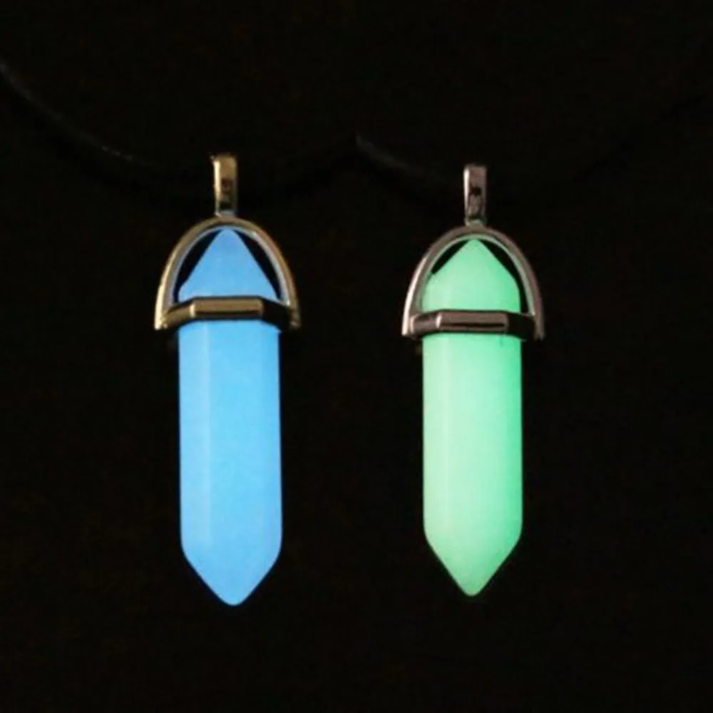 Luminous Stone Necklace Stone Pendant Luminous Stone Pendant Hexagonal Column Pendant Necklace Fluorescent Pendant