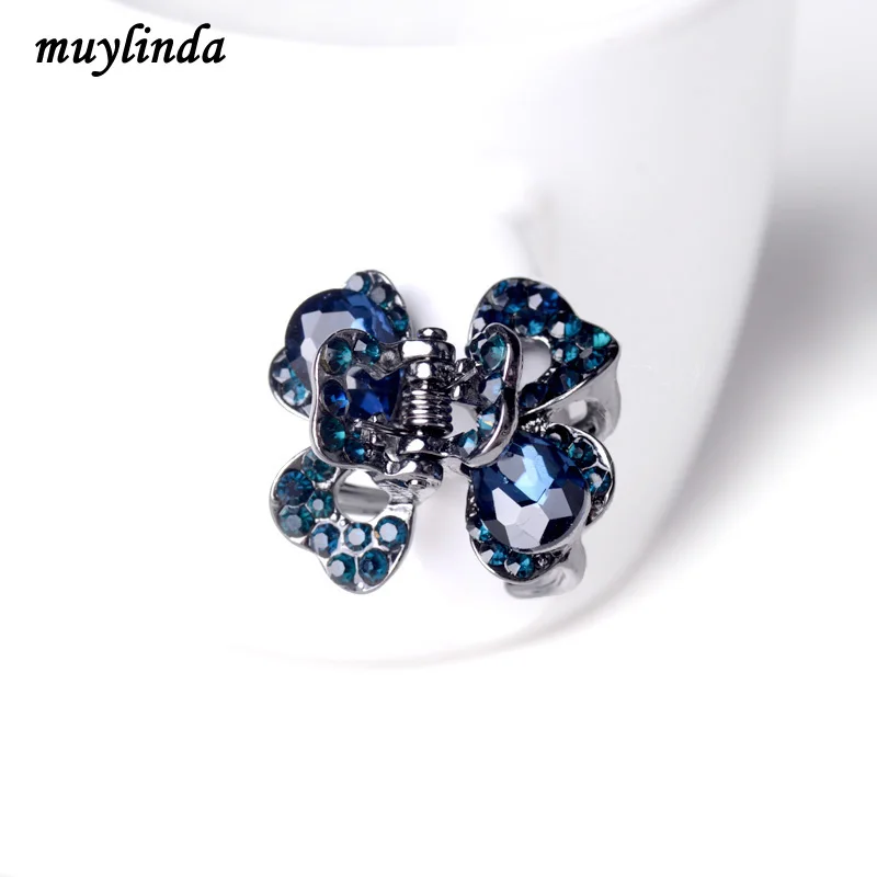 Retro Small Clover Crystal Hair Claw Clips Hair Accessories Women Mini Rhinestone Flower Hair Clip Jewelry