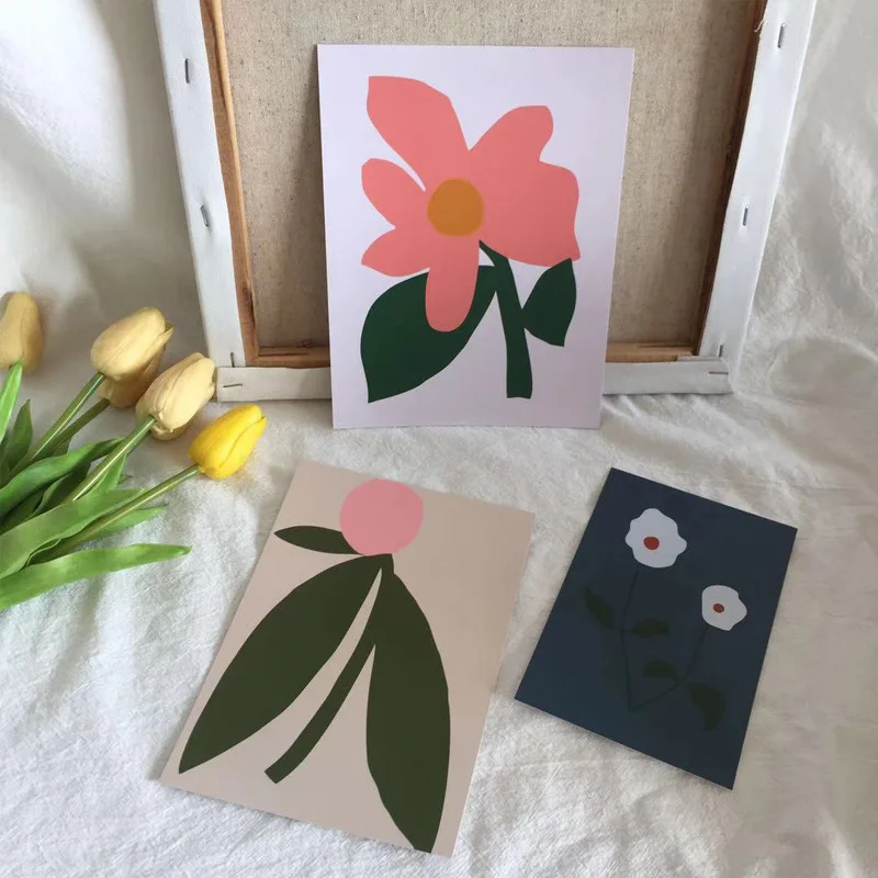 Ins Retro Hand-painted Flower Plant Postcard Creative Background Wall Sticker Diy Decoration Card Photo Props Greeting Cards
