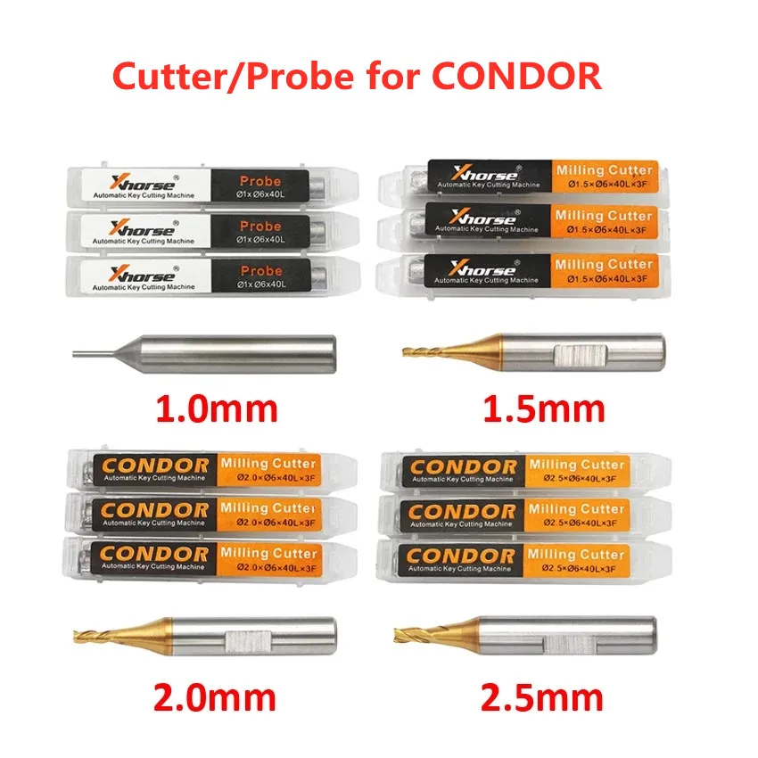 1.0mm 1.5mm 2.0mm 2.5mm Cutter Probe for Xhorse CONDOR XC MINI Plus Dolphin XP-005 Dolphin XP-007 XC002 Key Cutting Machine