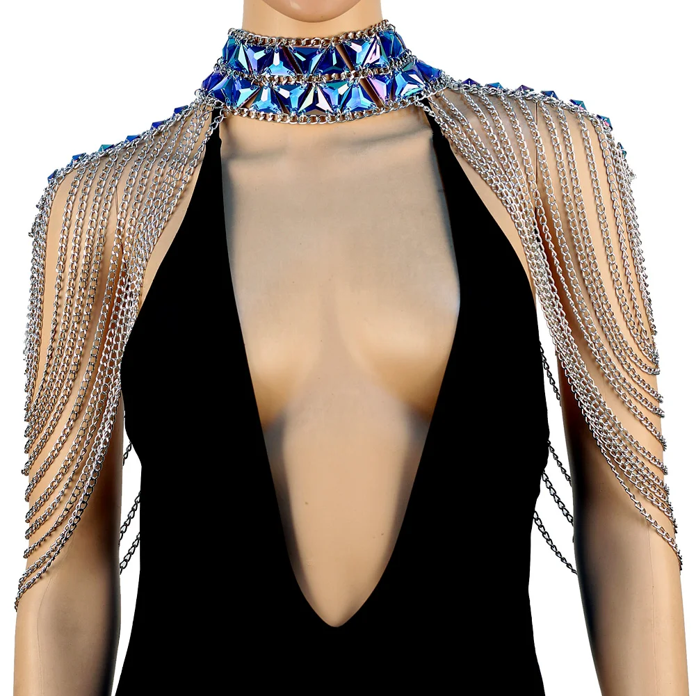 Women Metal Shawl Necklaces Body Chain Sexy Beaded Collar Shoulder Tassel Bra Top Sweater Chain Wedding Dress Body Jewelry