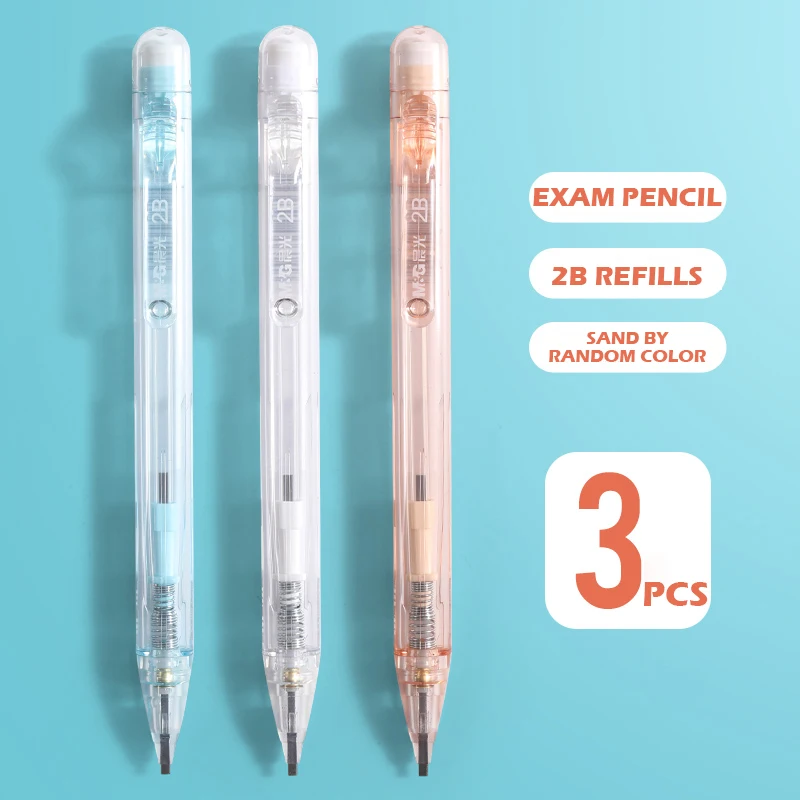 M&G 3pcs/lot 2B Transparent Exam Mechanical Test Pencil 1.8*0.9mm Pencil Refills Automatic Pencil for Woodworking Exams Drawing