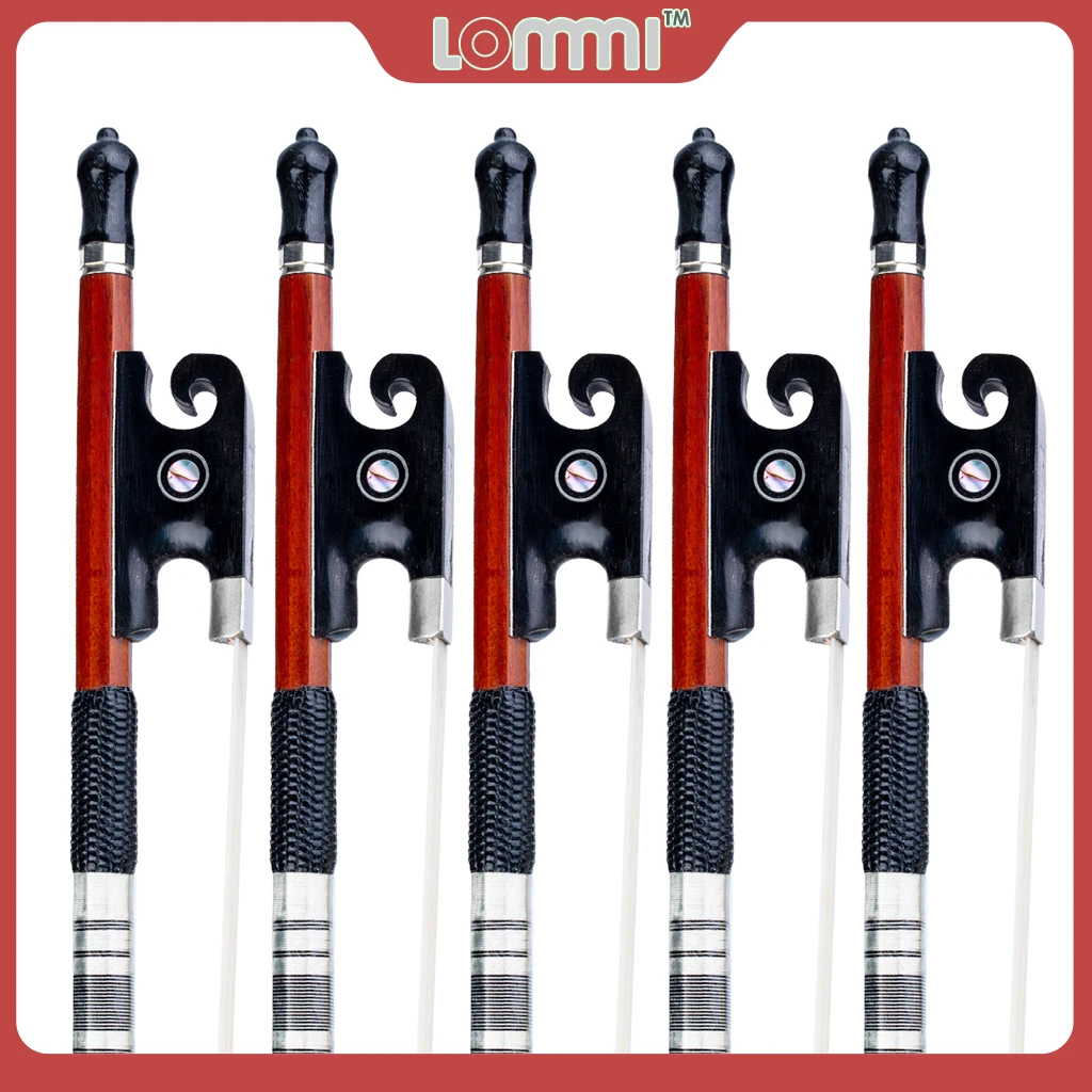 

LOMMI 5pcs 4/4 Pernambuco Wood Violin Bow Light-weight Meticulously Crafted Lightning-fast Ox Horn Frog White Horse Hair