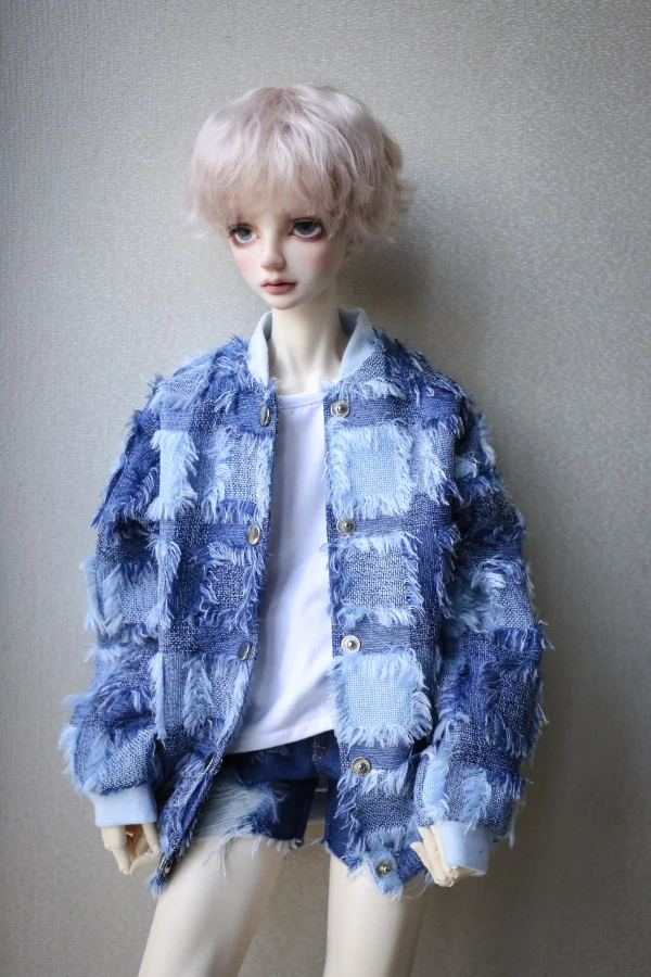 

D01-P566 Doll handmade clothes 1/4 1/3 uncle MSD SSDF SD doll Accessories blue color Lange fur baseball shirt coat 1pcs