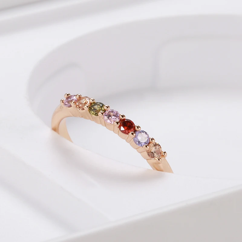 Kinel Spanish Style 585 Rose Gold  Rainbow Ring Multiple Stacking Natural Zircon Finger Ring for Women Fashion Jewelry