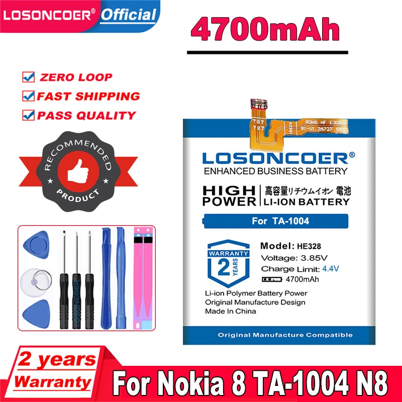 LOSONCOER 4700mAh HE328 Battery For Nokia 8 Nokia8 TA-1004 N8 Mobile Phone Battery +Free Tools