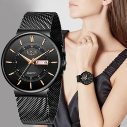 2024 New LIGE Women Watches Top Brand Luxury Watch For Women's Simple All Steel Waterproof Wrist Watches Black Quartz Clock Gift