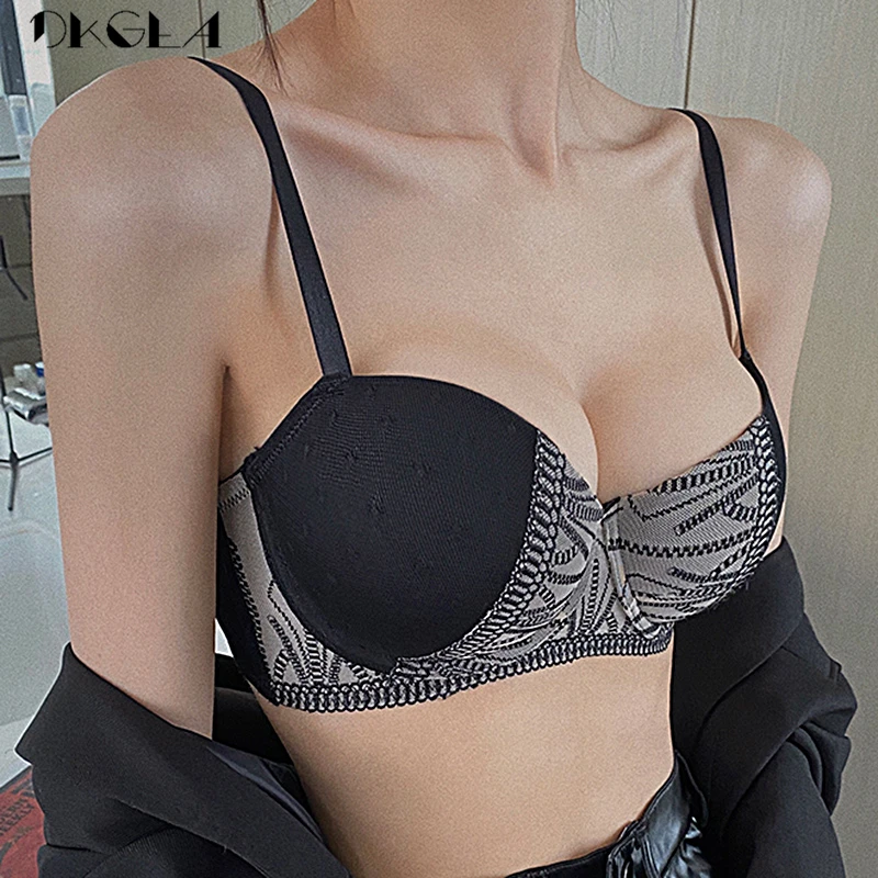 Brand Lingerie Black Embroidery Lace Bras B C D Cup Thick Cotton Underwear Set For Women Brassiere Sexy Push Up Bra Panties Set