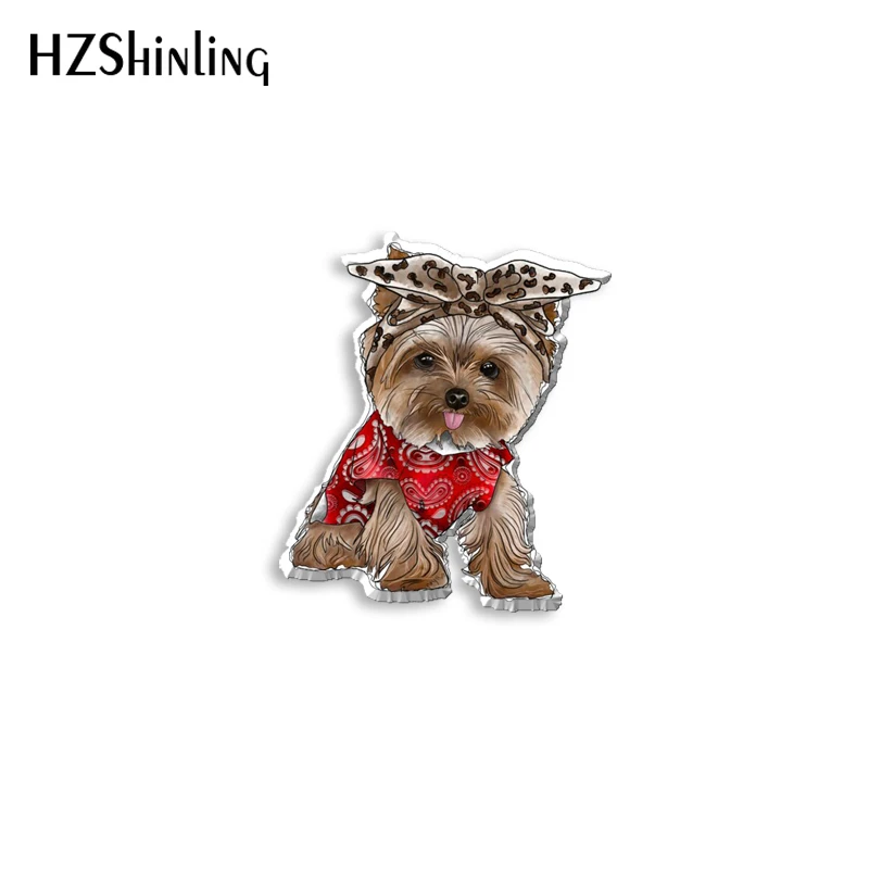 2021 New Yorkie Acrylic Lapel Pin Epoxy Dog Butterfly Clasp Pin Handmade Butterfly Brooch