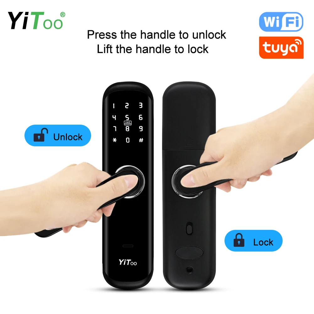 YiToo S3 WIFI Fingerprint Lock Waterproof Biometric Smart Door Lock With Tuya APP Remotely / Rfid Card / Password /Key Unlock