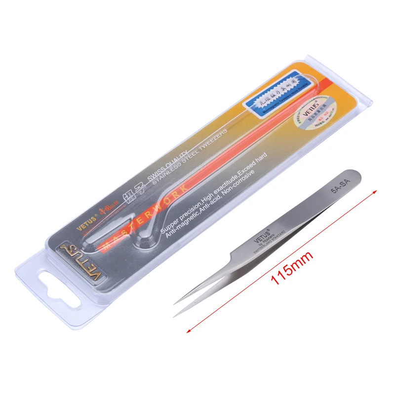 Vetus Precision Anti-magnetic Tweezers 2A-SA 5A-SA 5B-SA 6A-SA 27-SA Steel Curved Straight Tip Pincet Phone Repair Hand Tools