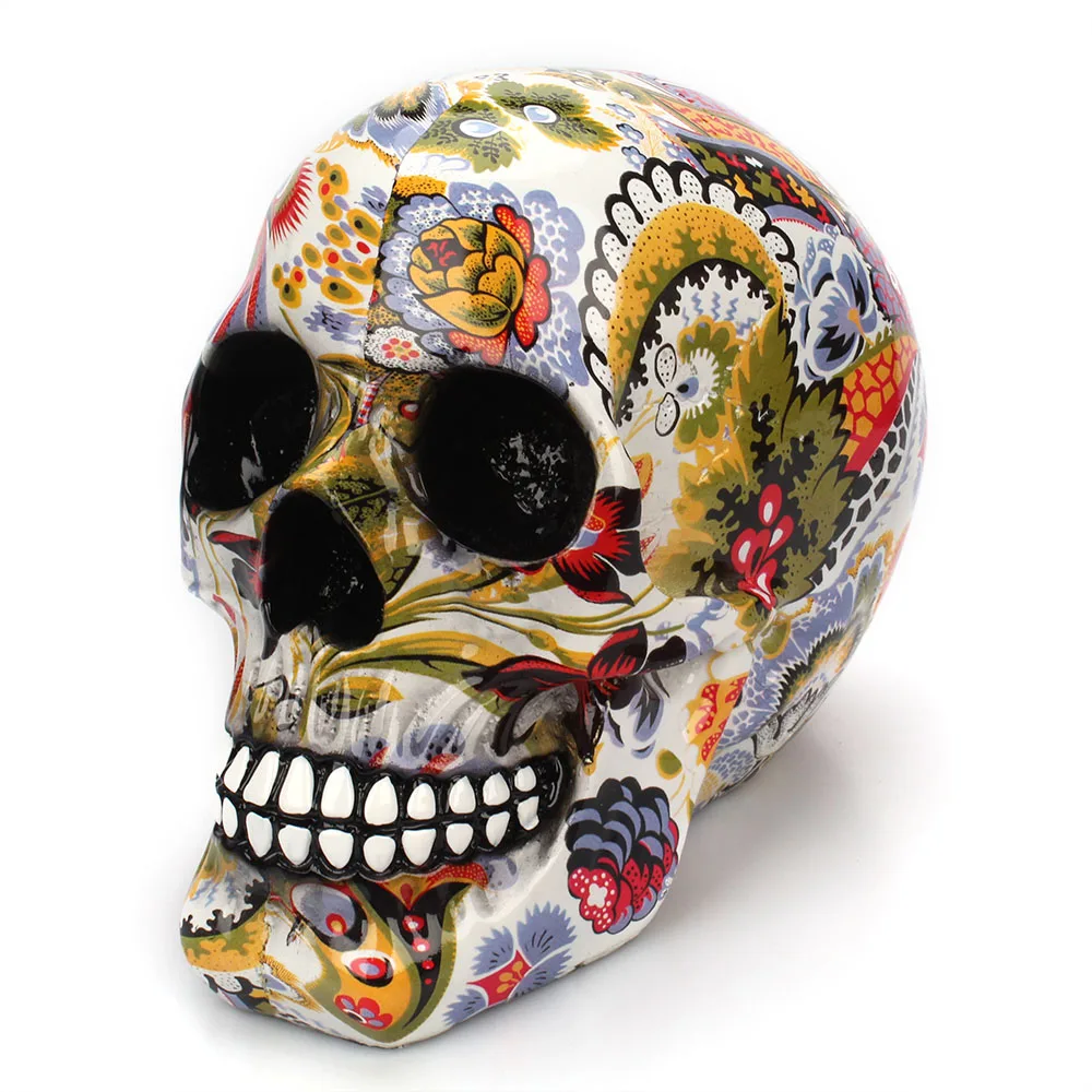 Dropshipping New Creative Skull Resin Statues Color Flower Desk Decor Toy Birthday Gift Halloween Party Decoration