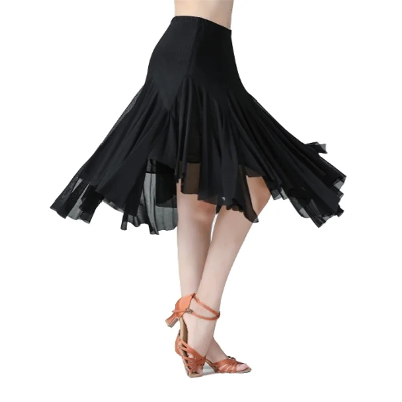 Langer Rock aus Netzstoff mit unregelmäßigem Saum, moderner Walzer, nationaler Standard, Tanzkleidung, Spleißen von großen Saum, Tanzen, Bühnenpraxis