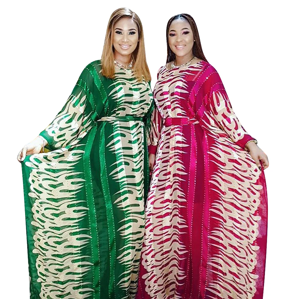 European Clothing Muslim Abayas For Women Dubai Maxi Bazin Dresses Pattern Print Kaftan Batwing Sleeve Sashes Pullover Robe