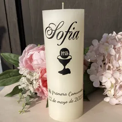 Personalized Mi Primera Comunion Candle Decorations Custom My First Holy Comumnion Pillar Candles stickers Chalice Vinyl decals