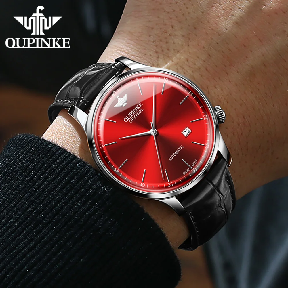 

Swiss big brand OUPINKE automatic mechanical watch leather luxury business casual waterproof calendar watch sapphire