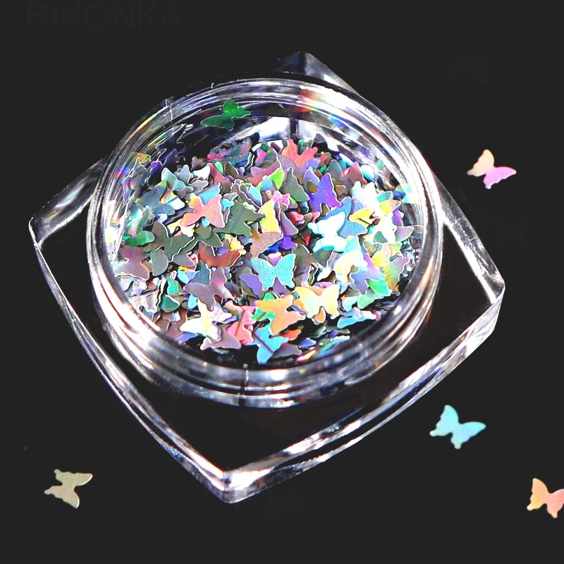 

2/1Box Holographic Nail Glitter Butterfly Shape 3D Flakes Sparkly Colorful Sequins Spangles Polish Manicure Nails Art Decoration