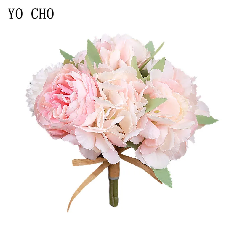 

YO CHO 8 Heads Silk Peony Wedding Decorative Flowers Artificial Peony Flower Bridal Bouquet Exquisite Wedding Flowers