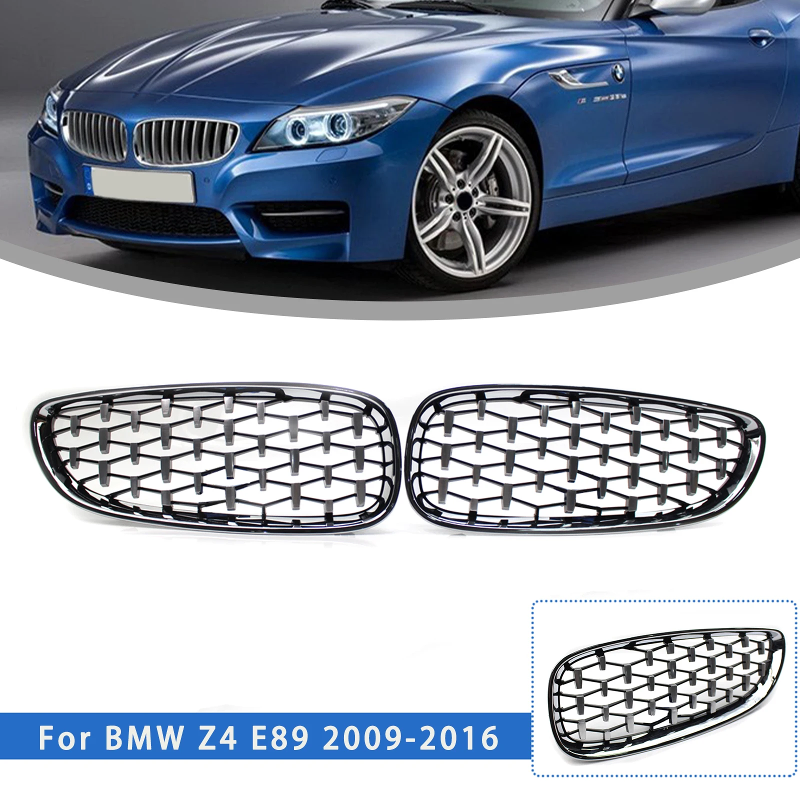 

1 Pair Car Front Bumper Diamond Style Kidney Grille Replacement Racing Grills For BMW E89 Z4 2009-2016 51137181547 51137181548