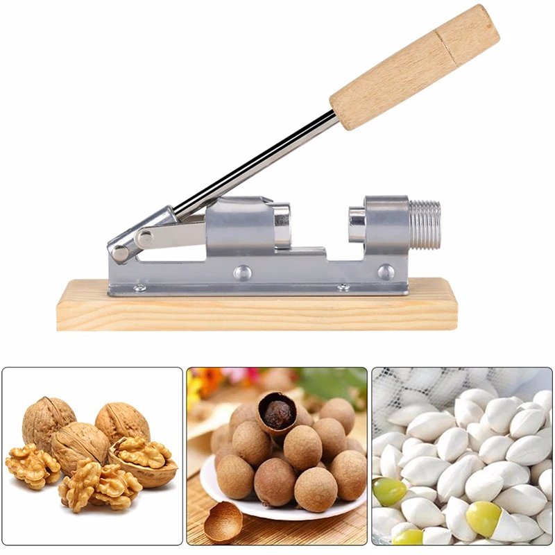 

New Manual Stainless Steel Nutcracker Wooden Handle Multi-Function Nut Cracker Sheller Walnut Cracker Metal Opener Kitchen Tool