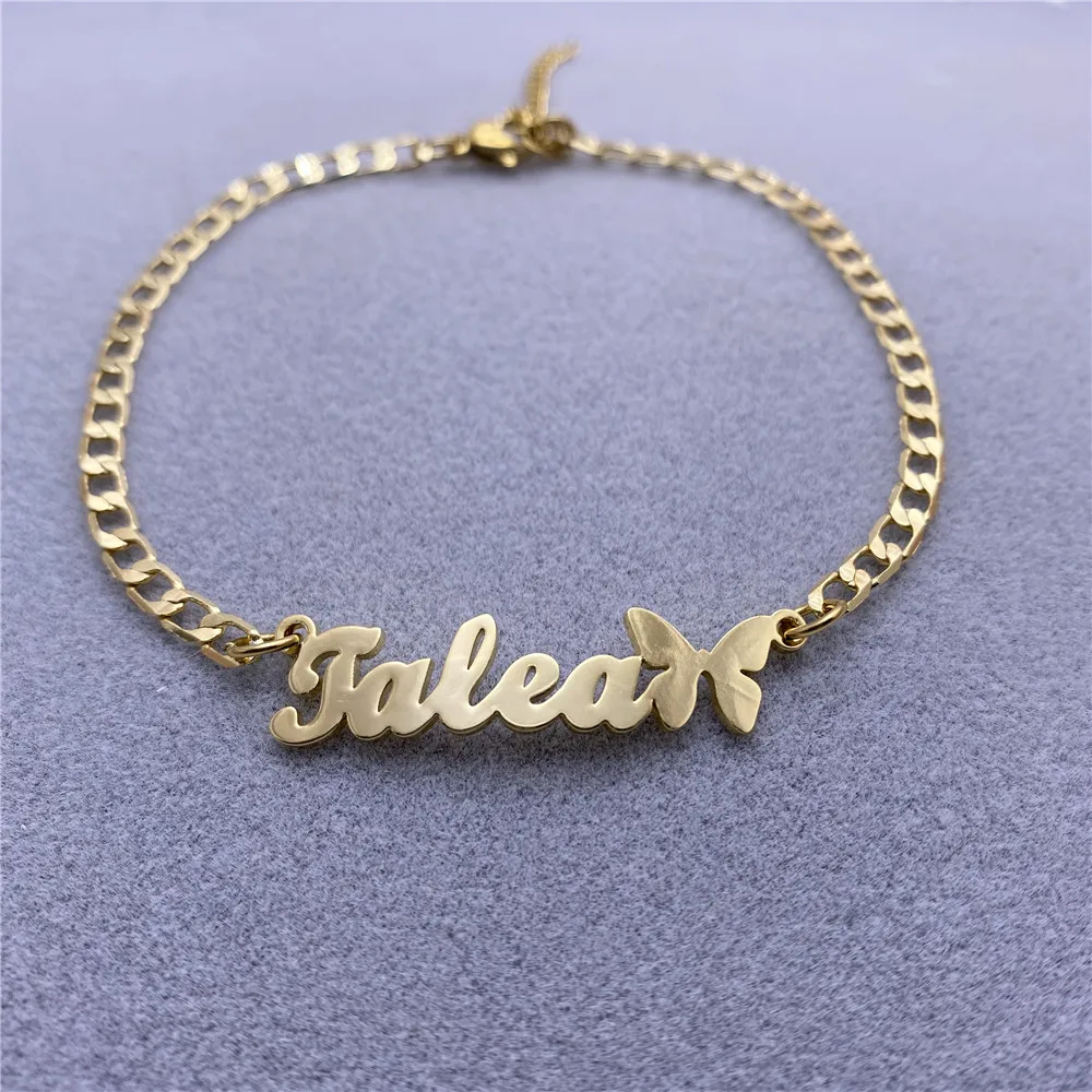 Custom Naam Enkelband Met Vlinder Custom Rvs Gold Enkelband Voor Vrouwen Gepersonaliseerde Nameplated Enkelband Kerstcadeau