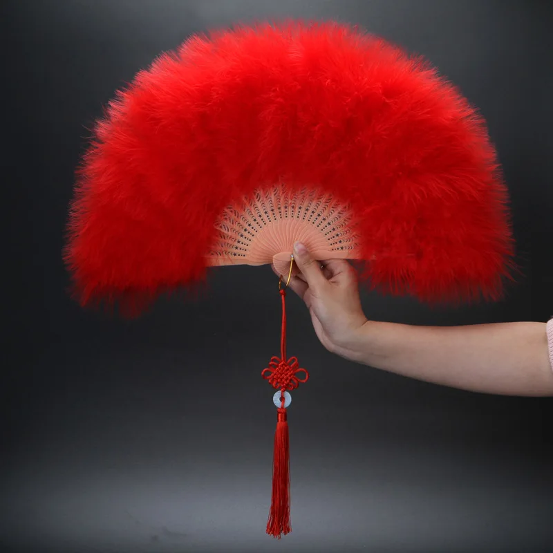 Bridal Wedding Hand Fan Lolita Feather Folding Fan Red White Art Craft Fairy Girl Gothic Court Dance Fan Gift Party Home Decor