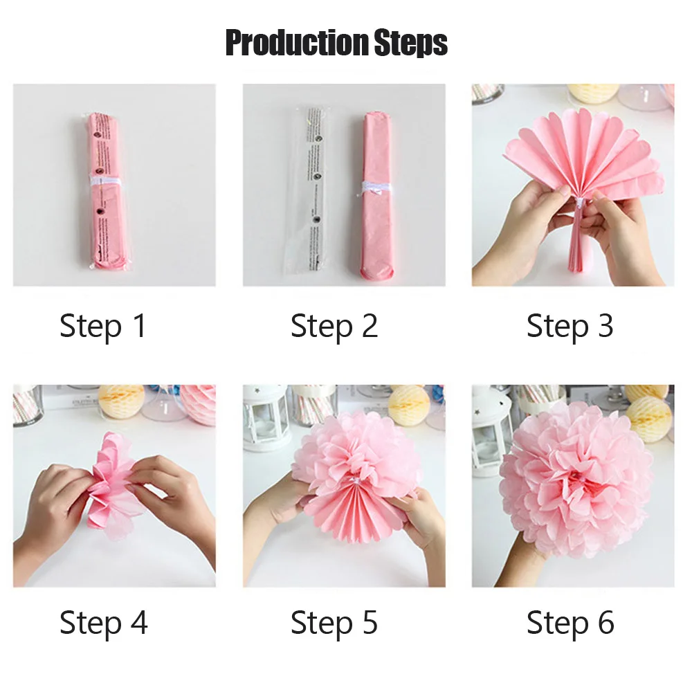 Kids Girl Christening Party Favor Pink Set Tissue Fan Pompom Baby Boy 1st Birthday Christmas Decor Round Paper Ball Honeycomb