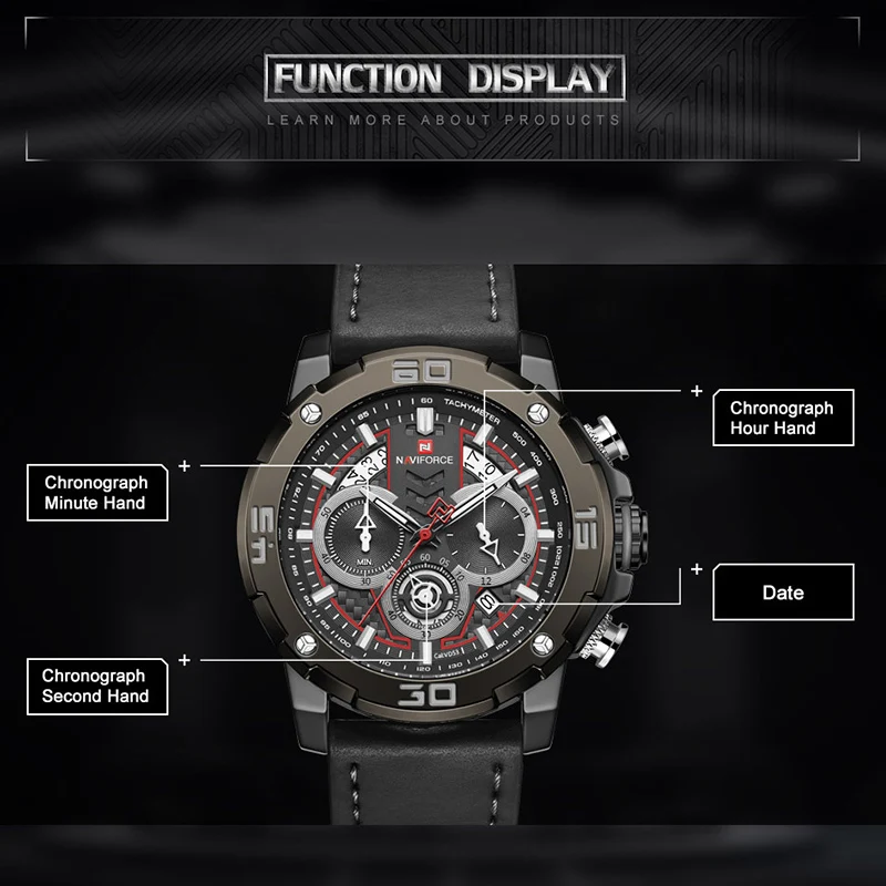 NAVIFORCE Waterproof Sport Watches for Men Military Multi-function Chronograph Wrist watch Male Luxury Leather Band Quartz Clock