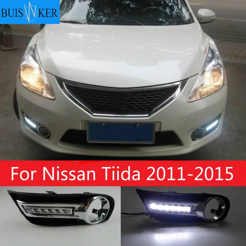 

1 Pair LED Daytime Running Light Lamp DRL Fog Lamp Cover Fits For Nissan Tiida 2011 2012 2013 2014 2015 of 12V Car Auto