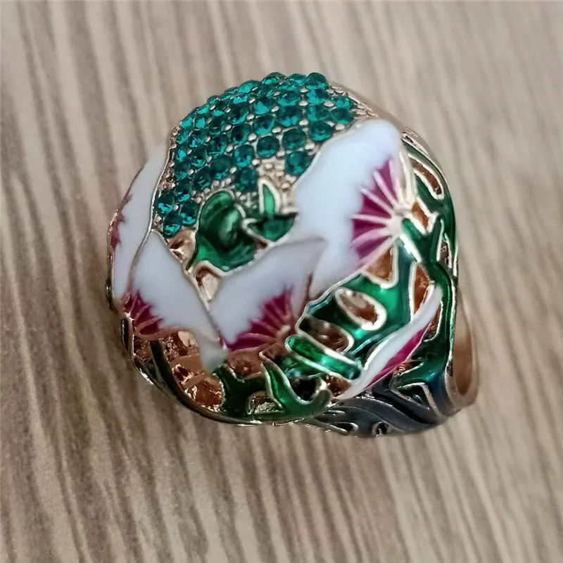 New Fashion Women Hot-selling Jewelry Golden Retro Style Hand-painted Oil Female Ring  Whole Sale Jewelry for Women