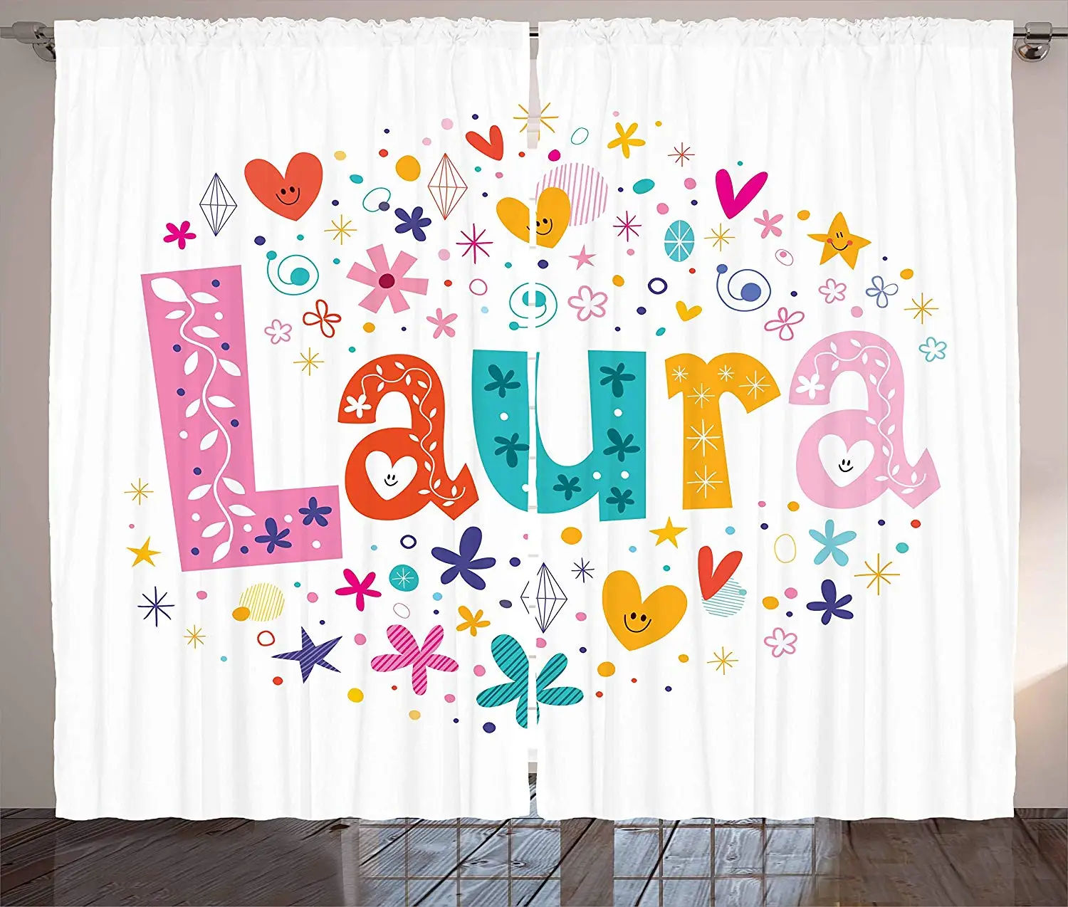 Laura Living Room Curtains Floral Design Curtain for Kids Bedroom Window Treatment Drapes