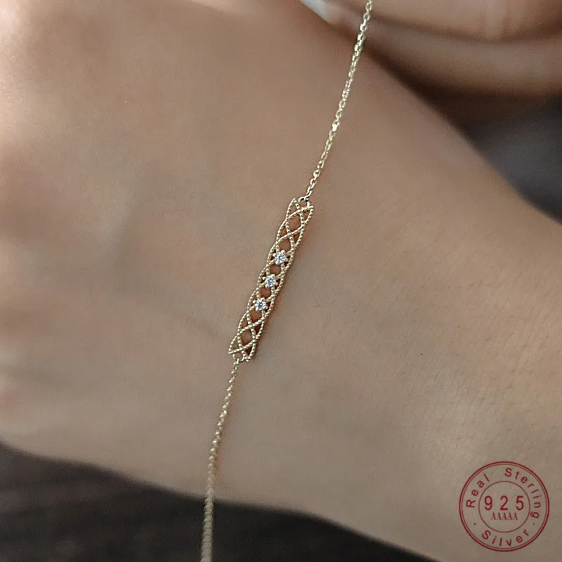 

S925 Sterling Silver Plating 14K Gold Light Luxury Retro Hollow Zircon Bracelet For Womne Sweet Jewelry Gift