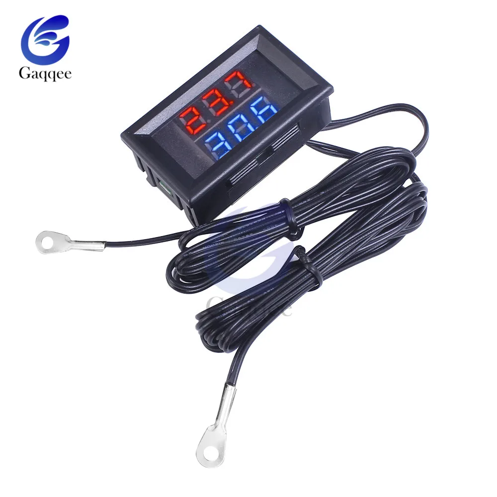 Mini DC 4V-28V Dual Display Digital Thermometer w/ Dual NTC Waterproof Metal Probe Temperature Sensor Tester for Car Room Indoor