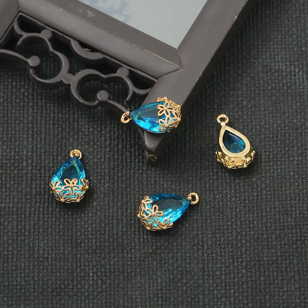 9x16mm 1Pc plum blossom Copper Plated Drop Water Shape Shining Zircon Crystal Pendants for Diy Earrings Findings Necklace Charms