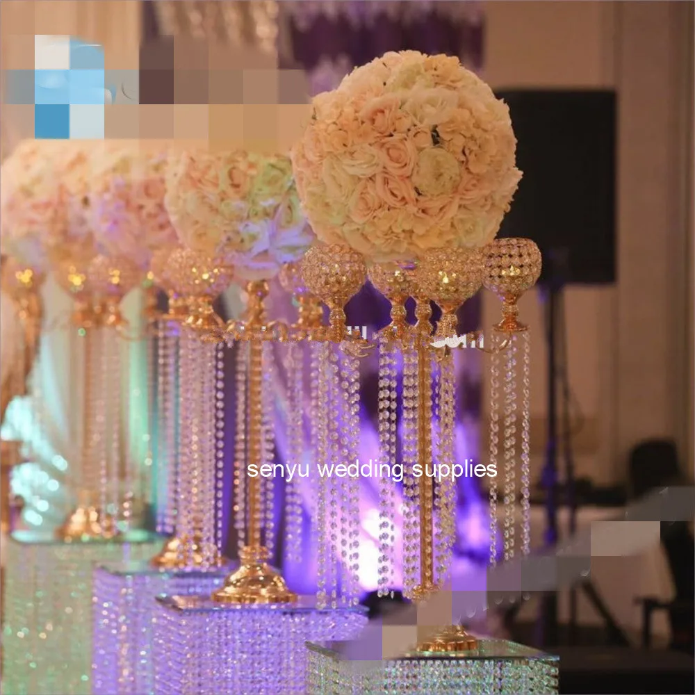 8pcs 90cm tall acrylic crystal aisle decor Columns vase for Wedding Decoration Metal Centerpiece Stand floral Stand senyu0632