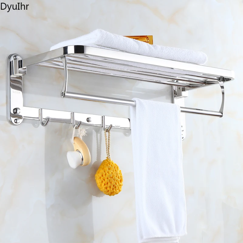 

Punch-free towel rack stainless steel folding bathroom towel rack double-layer bathroom rack pendant bathroom accessories DyuIhr